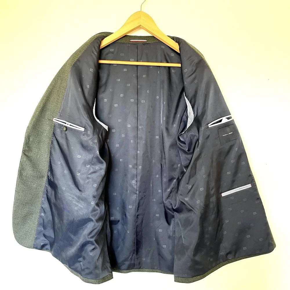 Tommy‎ Hilfiger Mens Single Breasted Blazer Size 44R Gray Corpcore Office Career